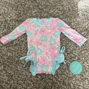 Kids Swimwear - Pink and Blue Floral Swimsuit